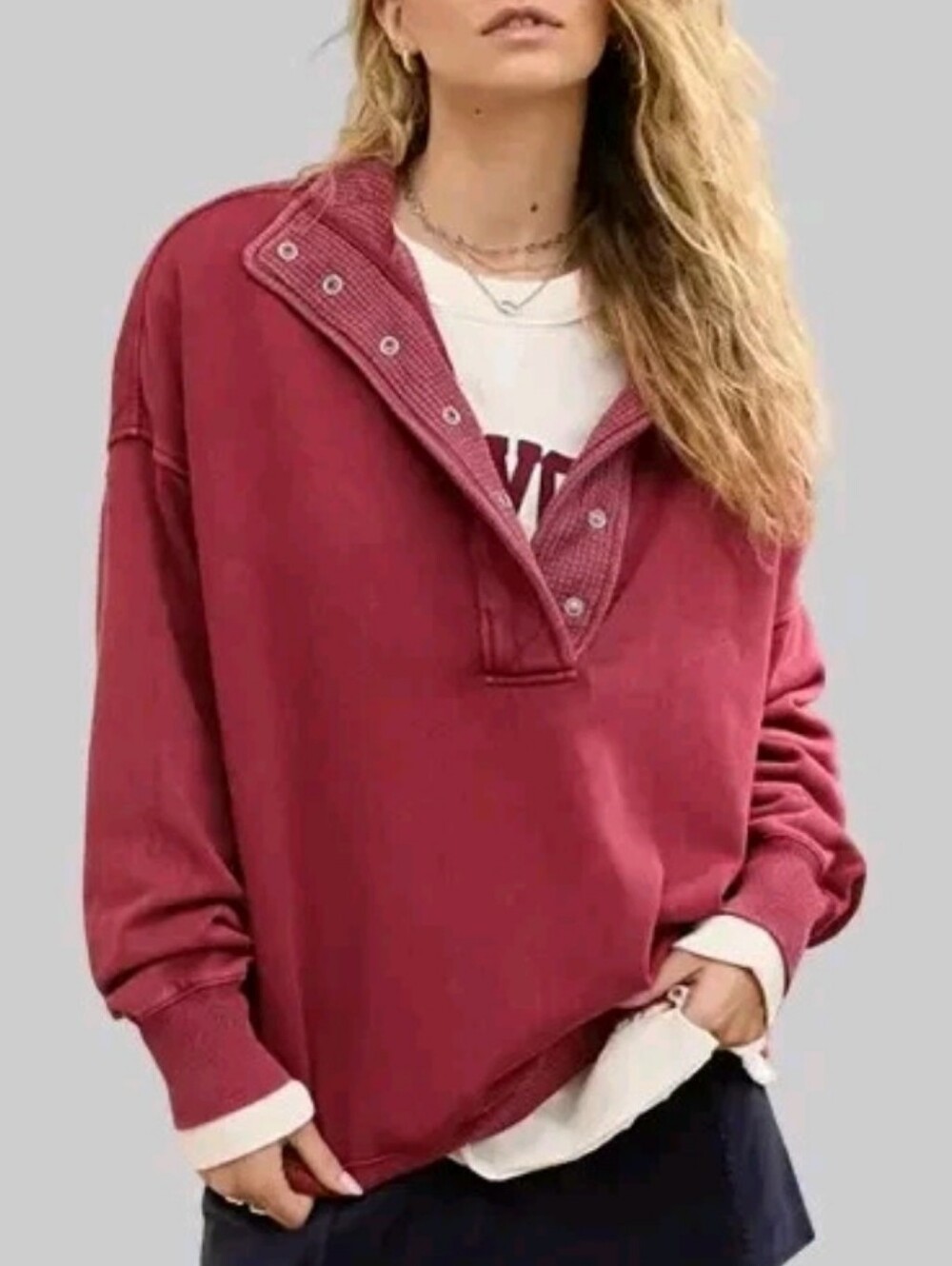 Aerie Getaway Quarter Snap Sweatshirt XL Cherry Tart Red
